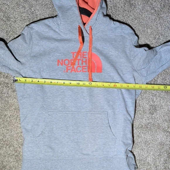 The North Face Womens Light Gray Hoodie with Coral Logo and Drawstrings - Picture 8 of 9